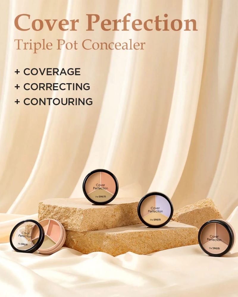 The Saem Cover Perfection Triple pot concealer #01 Clear Beige 4.5g , คอนซีลเลอร์ , The Saem  , ซื้อ Concealer , The Saem  3 หลุม